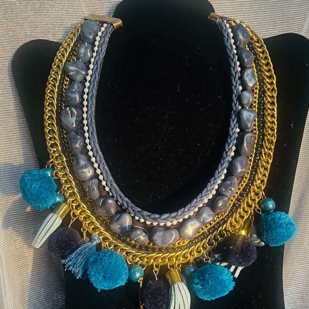 The Luxe Boho Bib 💙Vintage Gold & Stone Statement Necklace